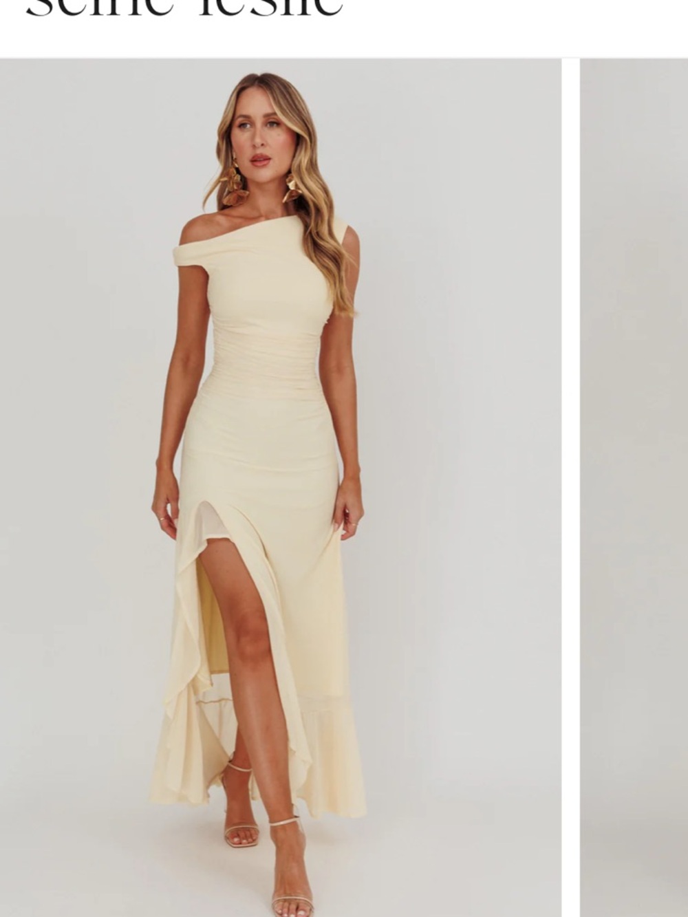 Selfie Leslie Light Yellow One-Shoulder Ruched Maxi Dress